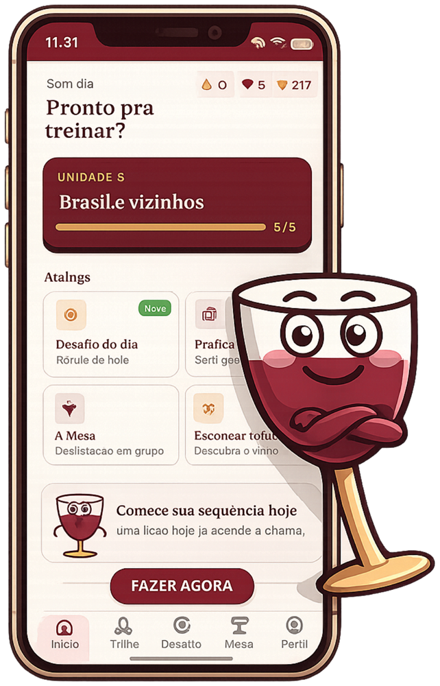 App Treine seu Paladar, tela de treino com o mascote